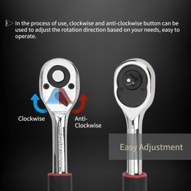 AJinacious 1/4 Inch Ratchet Wrench, 24-Tooth Quick-Release Ratchet Wrench, Reversible, Chrome Alloy Made, Drive Extendable Ratchet with Cushion Handle for Furniture Auto Car Repair