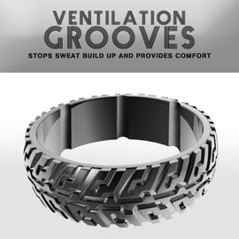 Tire Thread Design Silicone Wedding Ring for men - Revolutionize your wedding Band with our Unique silicone Rings, and comfortable for Active Lifestyles- Perfect for Heavy Duty, Athletes, Outdoor Enthusiasts - and Adventures - Order now and experience the ultimate Ring for every Adventure (13-13.5 (22.90mm), Royal Black)