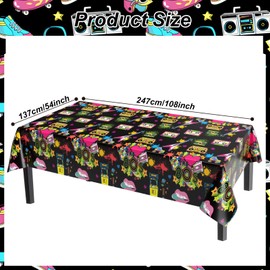 3 Pack 80s Party Tablecloth, Back to 80's Table Cloth Rectangle, 1980s Hip Hop Party Decoration, Black 80s Plastic Table Cover Disposable for Throwback Theme Birthday Party, 54x108 inch