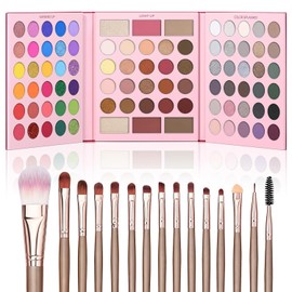 UCANBE Paleta de Maquillaje de 86 Colores con Set de 15 Brochas, Sombras Mate y Glitter, Iluminador, Rubor y Contorno Todo en Uno – Tonos Vibrantes, Neutros y Ahumados – Set de Regalo para San Valentín y Cumpleaños