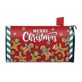 FBCOO Merry Christmas Gingerbread Man Mailbox Cover Magnetic Standard Size 21" x 19", Red Xmas Decorative Post Letter Box Wrap Decor, Funny Winter Holiday Garden Yard Outdoor Decoration