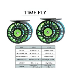 Maxcatch TimeFly 5/6/7/8wt Fly Reel CNC Machined Cut Aluminum Teflon Disc Drag System Fly Fishing Reel (Lemon Green, 7/8wt)