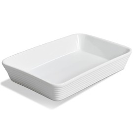 ONEMORE Ceramic Baking Dish, 9x13 Baking Pan Casserole Dish Large Rectangular Baking Dishes for Oven Deep Dish Lasagna Pan for Family Meals Ribbed White Bakeware for Roasting & Serving