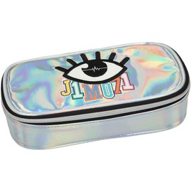 Depesche 10506 Pencil Case with Pen Loops and Triangle Compartment Lisa and Lena J1MO71 Holo Silver Multi-Coloured