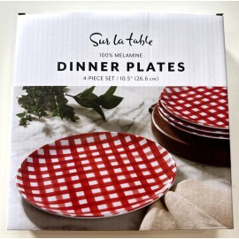 Sur La Table 100% Melamine Dinner Plates 4 Piece Set 10..5" Red & White