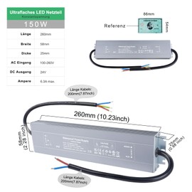 REYLAX LED Transformer 24 V Waterproof 150 W 6.25 A LED Driver DC Power Supply IP67 Transformer 230 V to 24 V LED Driver Constant Voltage Transformer Low Voltage Switching Power Supply for Outdoor LED