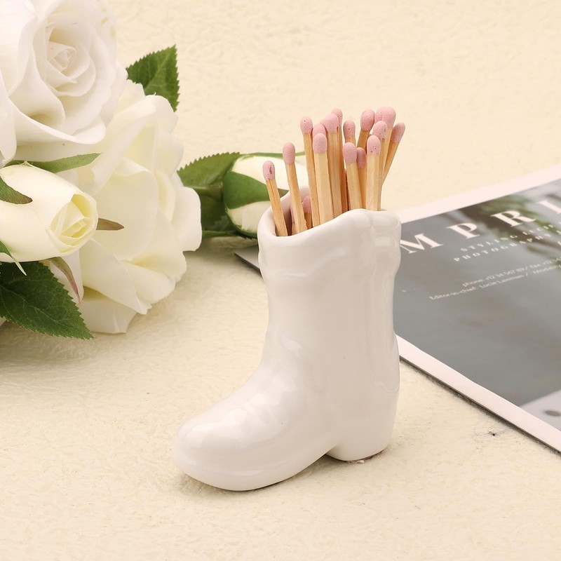 Cowboy Boot Match Holder, Ceramic Boot Match Holder with Striker