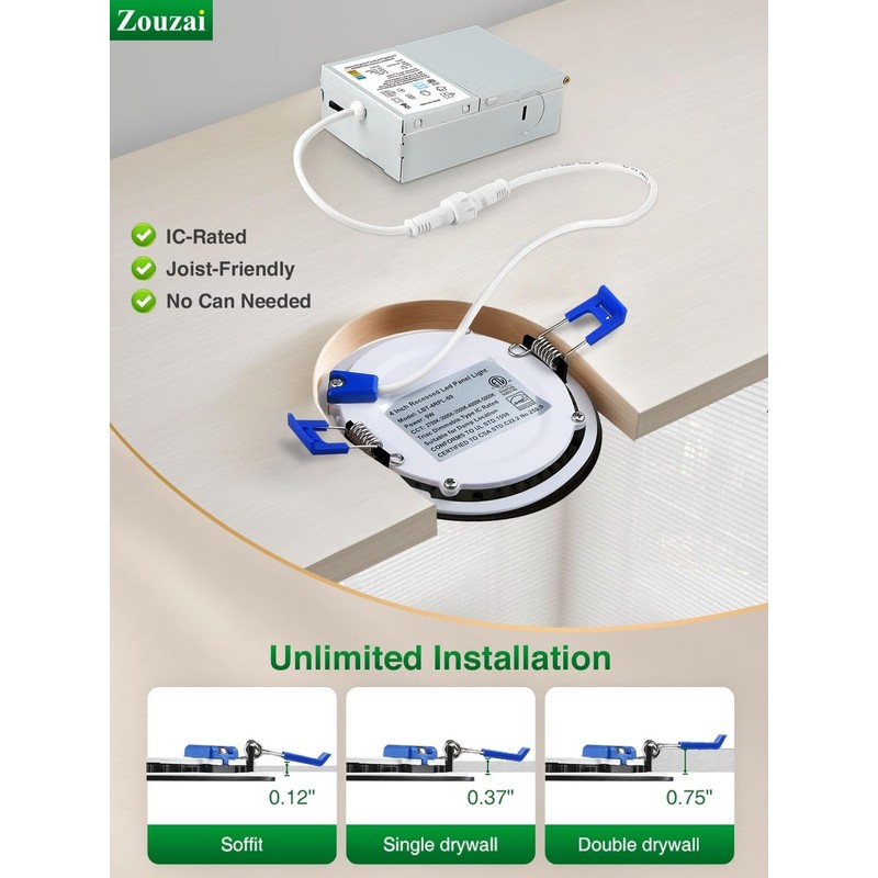zouzai 12 Pack 6 Inch Black 5CCT Reset LED Recessed