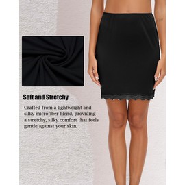 Vlazom Women Underskirt Soft Cling Resistant Half Slips for Ladies Waist Slips Petticoat with Lace A-Black,XL