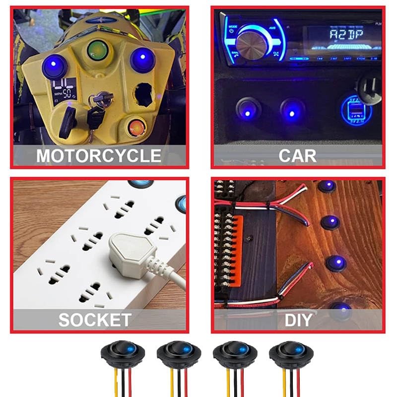 5Pcs Round Toggle LED Switch, 12-24V 20A Car Truck RV