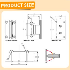 CKB 90 Degree Heavy Duty Solid Brass Glass Shower Door Hinge, for 3/8"(10mm) - 1/2"(12mm) Thickness Tempered Glass, Wall to Frameless Tempered Glass Door Hinge, Polished Chrome Finish.