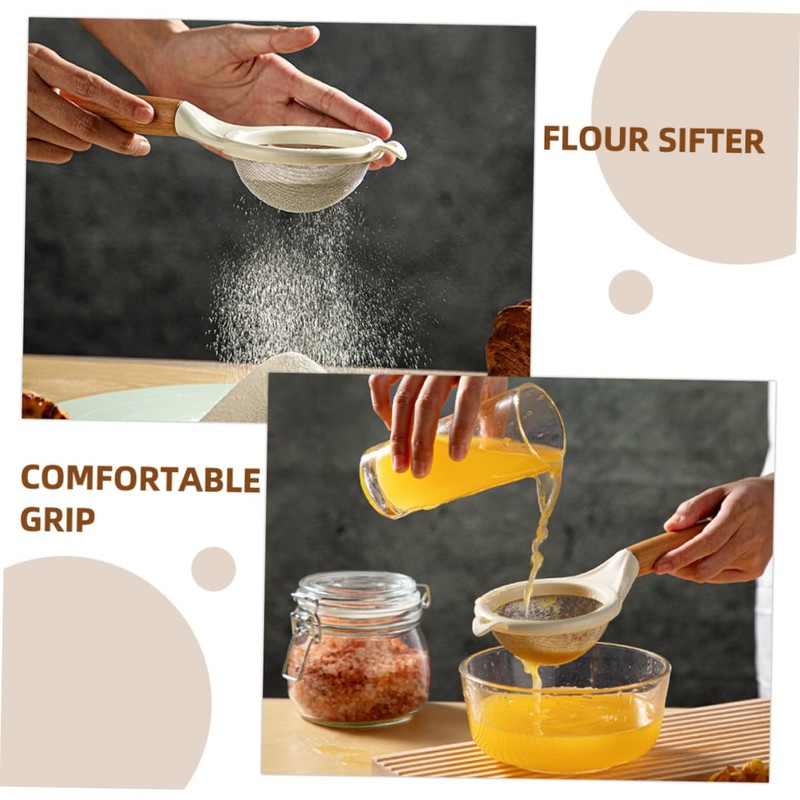 Mikinona Wooden Handle Stainless Steel Flour Sifter Baking Sieve Strainer