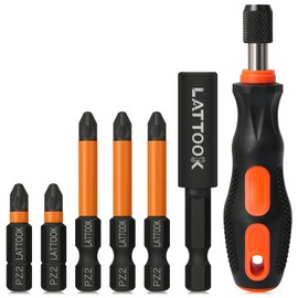 Pozidriv Bit Set with Quick Release Bit Driver, LATTOOK 6-Piece PZ2 Bits Pozi Pozidriv Screwdriver, S2 Steel with Magnetic, 2'' & 1'' Long