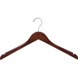 Wooden Top Hanger with Walnut Finish, Space Saving 17 Inch Flat Hangers with Chrome Swivel Hook & Notches for Hanging Straps (Set of 50) by The Great American Hanger Company