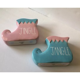 RAE DUNN Ceramic "JINGLE JANGLE" Elf Shoes Set Table Decor Plaques*NEW IN BOX*
