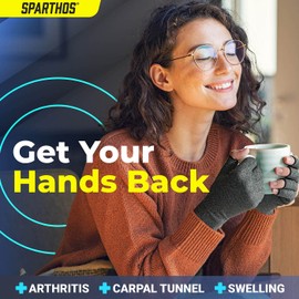 Sparthos Arthritis Hand Compression Gloves - Helps With Carpal Tunnel, Neuropathy & Artritis Pain - Support Your Hands While Typing - Fingerless Circulation Glove - Fits Men & Women (Gray - Small)