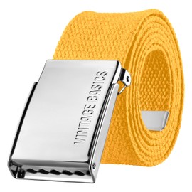 VINTAGE BASICS Unisex Fabric Belt 130 cm Long - 3.8 cm Wide - Men's and Women's Belt - Infinitely Adjustable Canvas Belt - Metal Buckle, yellow