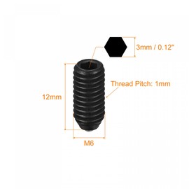 sourcing map Ball Point Set Screws, 5pcs M6 x 12mm High Carbon Steel Metric Spring Hex Socket Grub Screw
