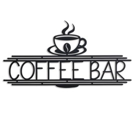 KOYILTD Black Metal Coffee Bar Sign for Wall Coffee Signs for Cafe Station Cafe Wall Decor Kitchen Accessories Black Cup Letter Sign for Home Kitchen Cafe Bar Office (Elegant)