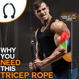 ZENO Heavy Duty Tricep Rope | Complete Multi Attachment Perfect for Gym | Fitness | Exercise | Body Equipment Extensions Pull Down Bicep/Tricep Rope