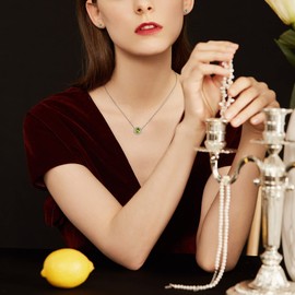 Bestyle Sterling Silver August Birthstone Pendant Necklace for Women Round Gemstone Necklace with Cubic Zircon Birthday Gift for Wife Mom