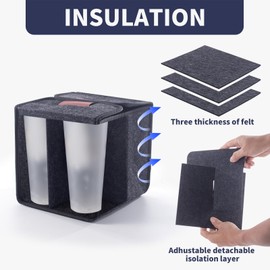 Foyego 4 Cup Drink Carrier with Handle, Reusable Insulated Drink Caddy Drink Holder for Car, Folding Portable Coffee Cup Holder Bag for Travel and Delivery