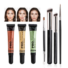 EnMart Liquid Concealer Set, 3 Shades cream Concealer, 8g Each, Lightweight Makeup, Long Lasting & Full Coverage, waterproof, Oil-Free, for Dark Circles, Blemishes, with 4PCs Makeup Brush