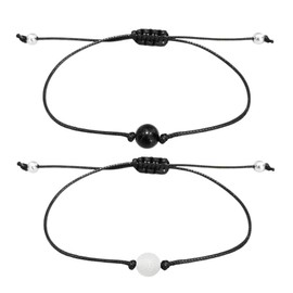 MENGLINA 2 Pieces Chinese Feng Shui Lava Natural Stone Beads Distance Bracelet Red String Lucky Couple Yin Yang Strand Bracelet for Men Women