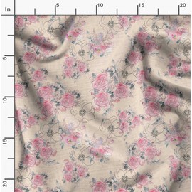 Soimoi White Moss Georgette Fabric Leaves & Rose Floral Print Fabric by Yard 44 Inch Wide