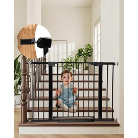 Miumoon 29.7-46" Baby Gate for Stairs, 30.5" Tall Pressure Mounted Auto-Close Dog Gate Indoor, Pressure Mounted Metal Baby Gates for doorways, Easy Step Walk Through Dual Lock Dog Gates