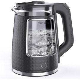 Electric Tea Kettle for Boiling Water, Food Grade Stainless Steel Base, 2.0L/1000W, with Auto Shut-Off and Boil-Dry Protection, Wide Opening - Colour: Black  2L