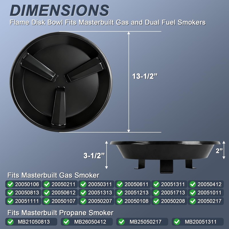 Flame Disk Bowl for Masterbuilt Gas/Dual Fuel Smokers, 911060006/9005100068