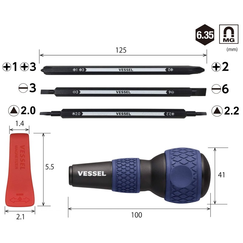 Vessel Ball Grip Replacement Screwdriver for Home Use (Blue) 220W-BC3B