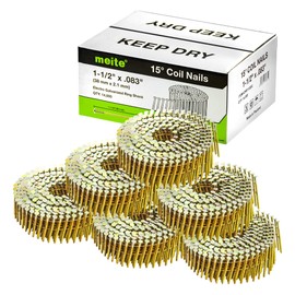meite Siding Nails, 1-1/2" × .083" 15 Degree Full Round-Head Ring Shank Wire Collated Coil Electro-Galvanized Nails for Sheathing, Siding, Construction Applications (14,000 Counts)