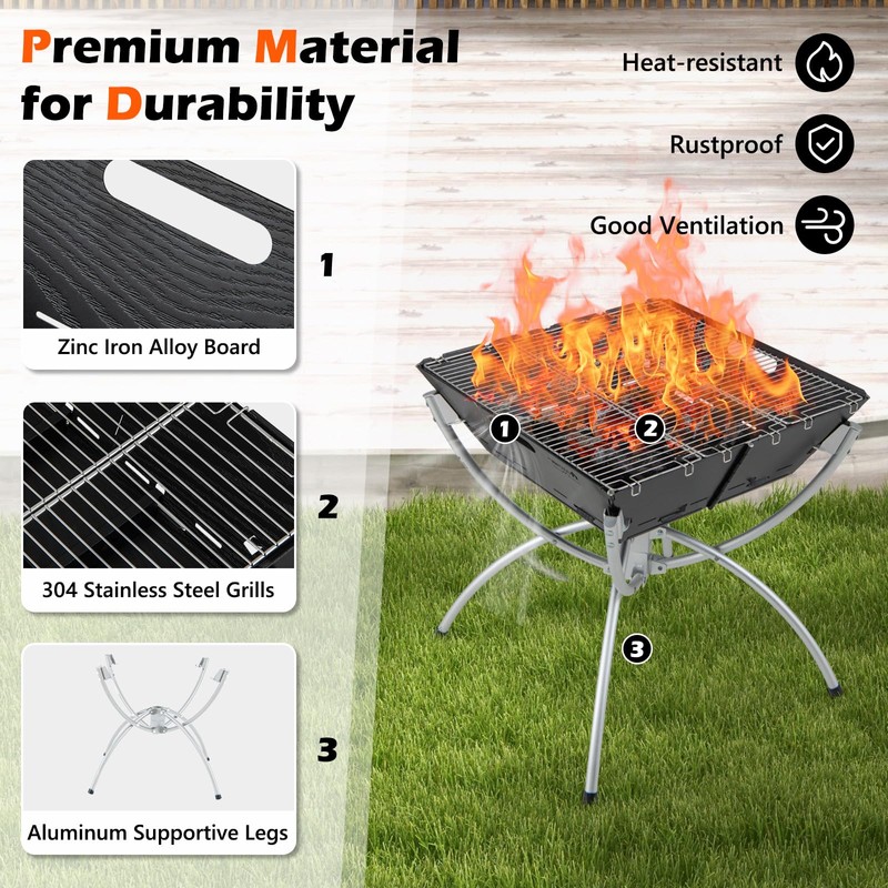HAPPYGRILL 3-in-1 Foldable Fire Pit With Grill for Outside, Collapsible