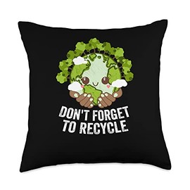Clean Living Zero Waste Nature Lover Trees Reuse Dont Forget to Recycle Ecology Sustainable Ecosystem Throw Pillow, 18x18, Multicolor