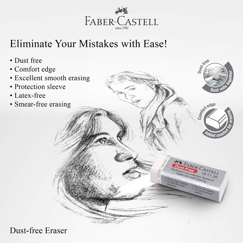 Faber-Castell Dust-free White Eraser (Box of 20) - Soft Erasing,