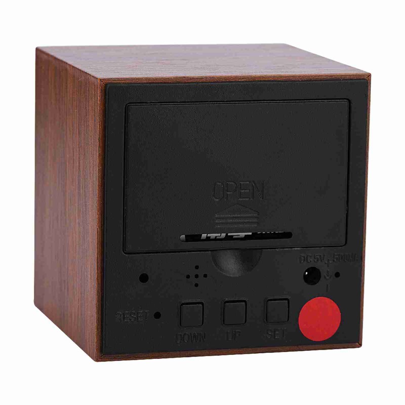 6x6x6cm Wooden Electronic Digital Alarm Desk Clock Temperature LED Display
