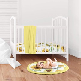 Sweet Jojo Designs Sunflower Girl Baby Playmat Tummy Time Infant Play Mat - Yellow Green and White Farmhouse Watercolor Flower