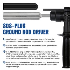 SDS-Plus Ground Rod Driver for 5/8 Inch and 3/4 Inch Ground Rods,Fits for Any SDS-Plus Rotary Hammer Drills with Flexible Vinyl Protective End Cap