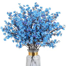 8 piezas de flores artificiales de paniculata, flores artificiales azules, plantas y decoración de flores de seda a granel para florero, primavera, hogar, boda, decoración de mesa para