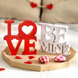 Valentine's Day Love & Be Mine Wooden Signs,Romantic 2PSC Letter Sign Decorations for Tabletop, Mantle, Tiered Trays,Decor for Valentine's, Weddings, Anniversaries