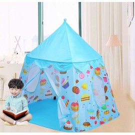 Foldable Teepee for Children, Play Tents for Children, Baby Tent for Indoor and Outdoor, Yurt Playhouse for Storing Toys, with Carry Bag (Blue 2)