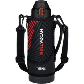 THERMOS Vacuum Insulated Sports Bottle 1L Black Orange, Cool-only, Children's, with Pouch, Shoulder-friendly Strap FJS-1000F BKOR