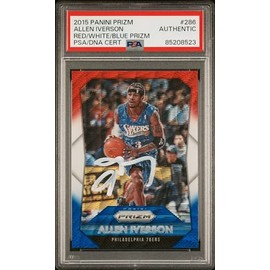 Allen Iverson 2015 Panini Prizm Red White Blue Signed Card #286 Auto PSA 5208523