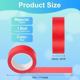 PATIKIL Colored Masking Tape 15mm x 10 Meters, Color Code Labeling Tape for DIY Craft Science Lab Organizing, Red