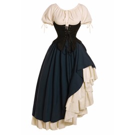 Mikan Tsumiki Medieval Renaissance Costume Women Cottagecore Corset Dress Victorian Gothic Witch Dresses Blouse Corset Skirt 3Pcs Set XXL