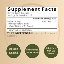 NatureBell Organic Moringa Oleifera 8000mg Antioxidant 240 Caps Non GMO/Gluten Free
