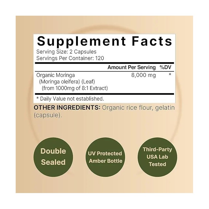NatureBell Organic Moringa Oleifera 8000mg Antioxidant 240 Caps Non GMO/Gluten