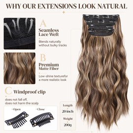 20 Inch Clip in Hair Extensions,Long Wavy Synthetic Hair for Women